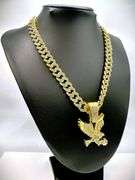 Amazing 97 Gram 14 Kt Gold Plated American Bald Eagle Pendant W/Chain Necklace