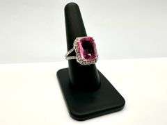 Stunning 14 kt White Gold Plate 6.75 Ct Emerald Cut Pink Kunzite Ring