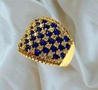 14 Kt Yellow Gold Plate 5.75 Cttw Simulated Diamond Midnight Blue Sapphire Ring