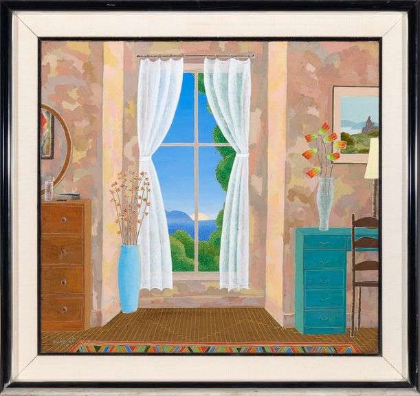 Exclusive Thomas McKnight Interior Scene Oil on Canvas, 1981