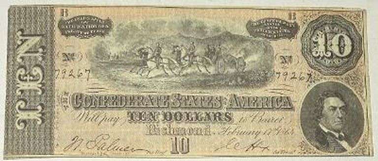 Near Unc $10 Feb 17 1864 Confederate Note. T 68