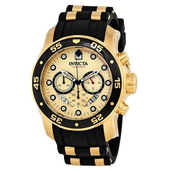 Invicta Pro Diver Chronograph Gold Dial Black Strap Men's Watch