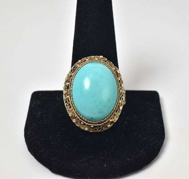 Adjustable Turquoise Gemstone Ring In Sterling Silver