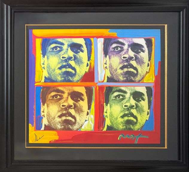Extremely Rare Peter Max & Muhammad Ali Dual Signed Mixed Media Framed