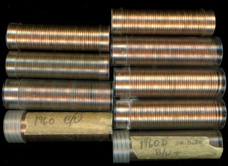 9 Rolls of BU Bronze Lincoln Cents: 1960-1961-D