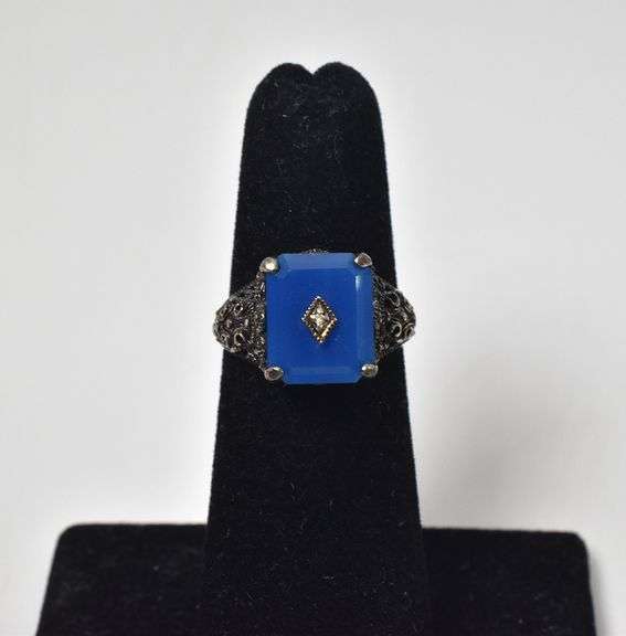 Blue Glass Ring In Sterling Silver