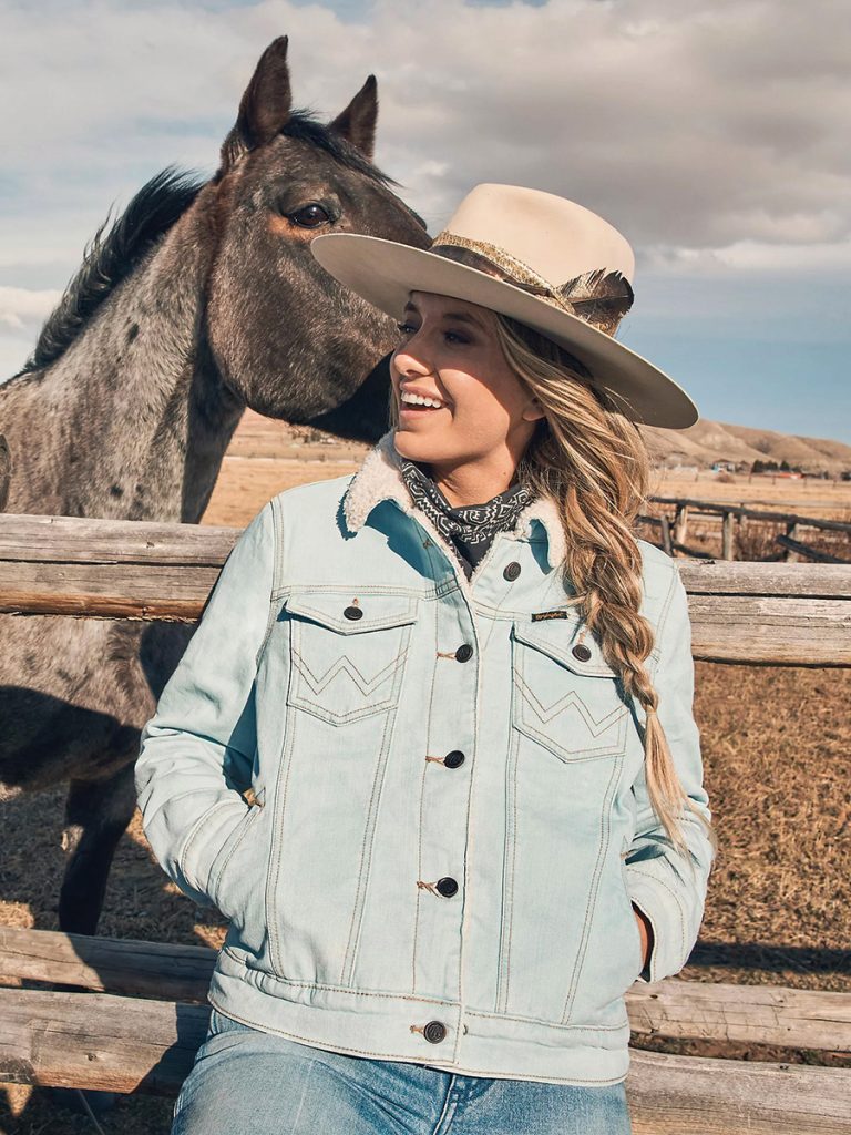 The Wrangler Retro Sherpa Lined Western Denim Jacket, a winter Western wear staple.