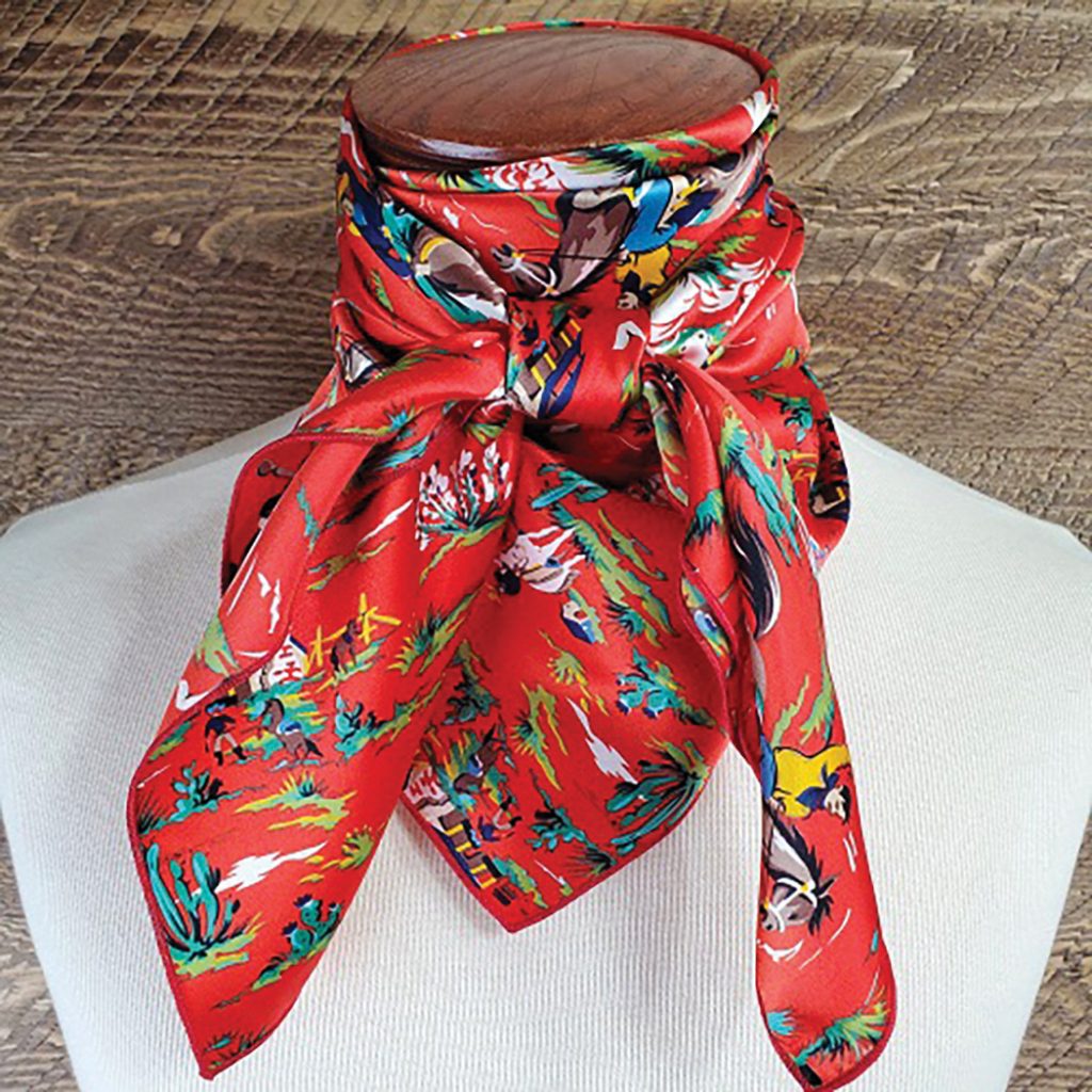 A Charmeuse Retro Cowboy Red Wild Rag.