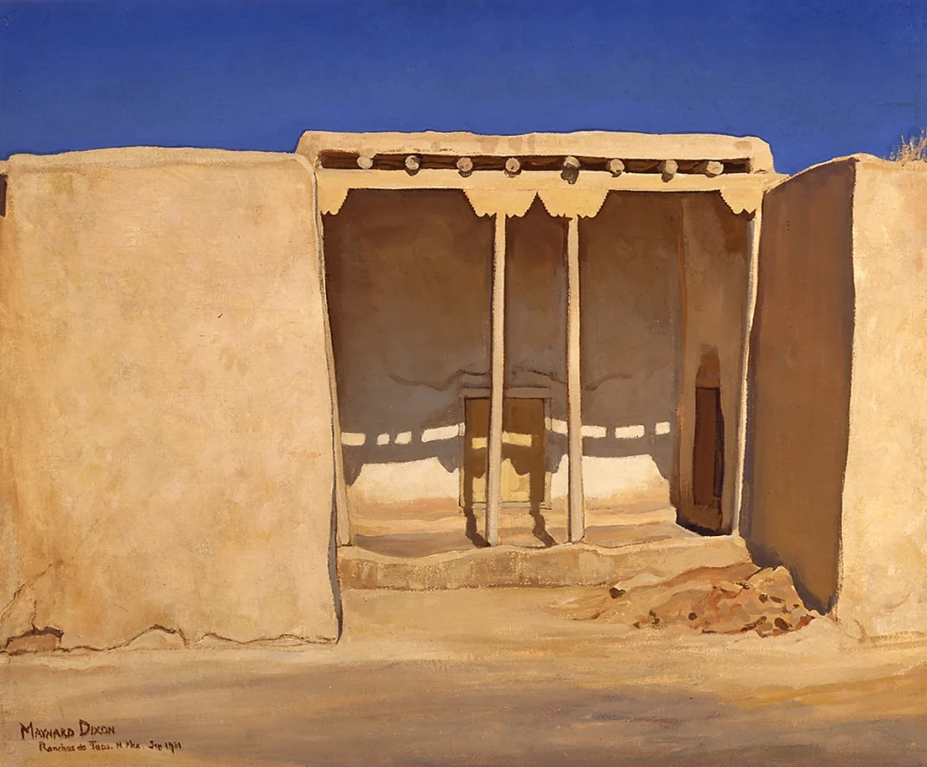 A painting of an adobe dwelling.