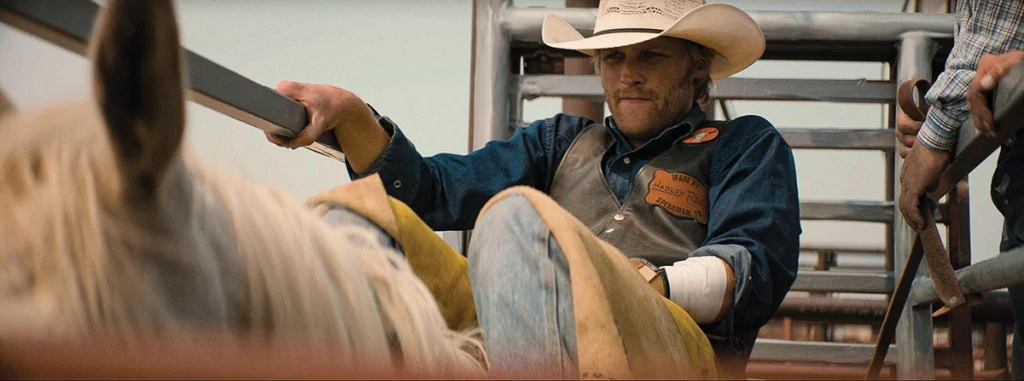 Wyatt Russell shooting a movie as a bronc rider.