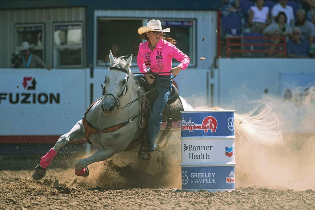 Barrel racing at the Greeley Stampede.