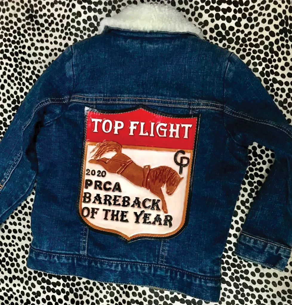 A jean jacket for 2020 PRCA Bareback Bronc of the Year.