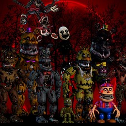 ¿Qué animatrónico de los de la imágen tiene más visible el endoesqueleto? - ¿Cuánto sabes de Five Nights at Freddy's?