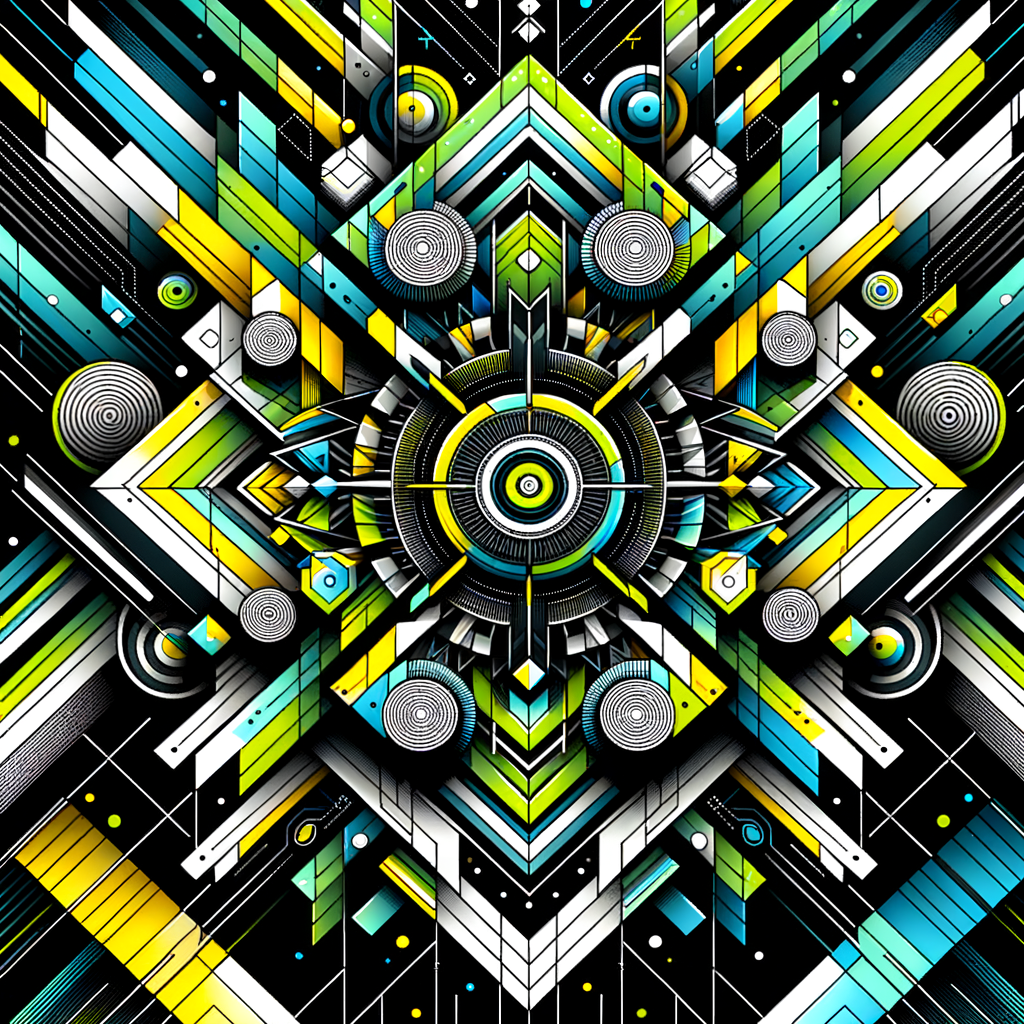 Abtract Wallpaper using only Black, Neon Green, Neon Yellow, Neon Blue, and white