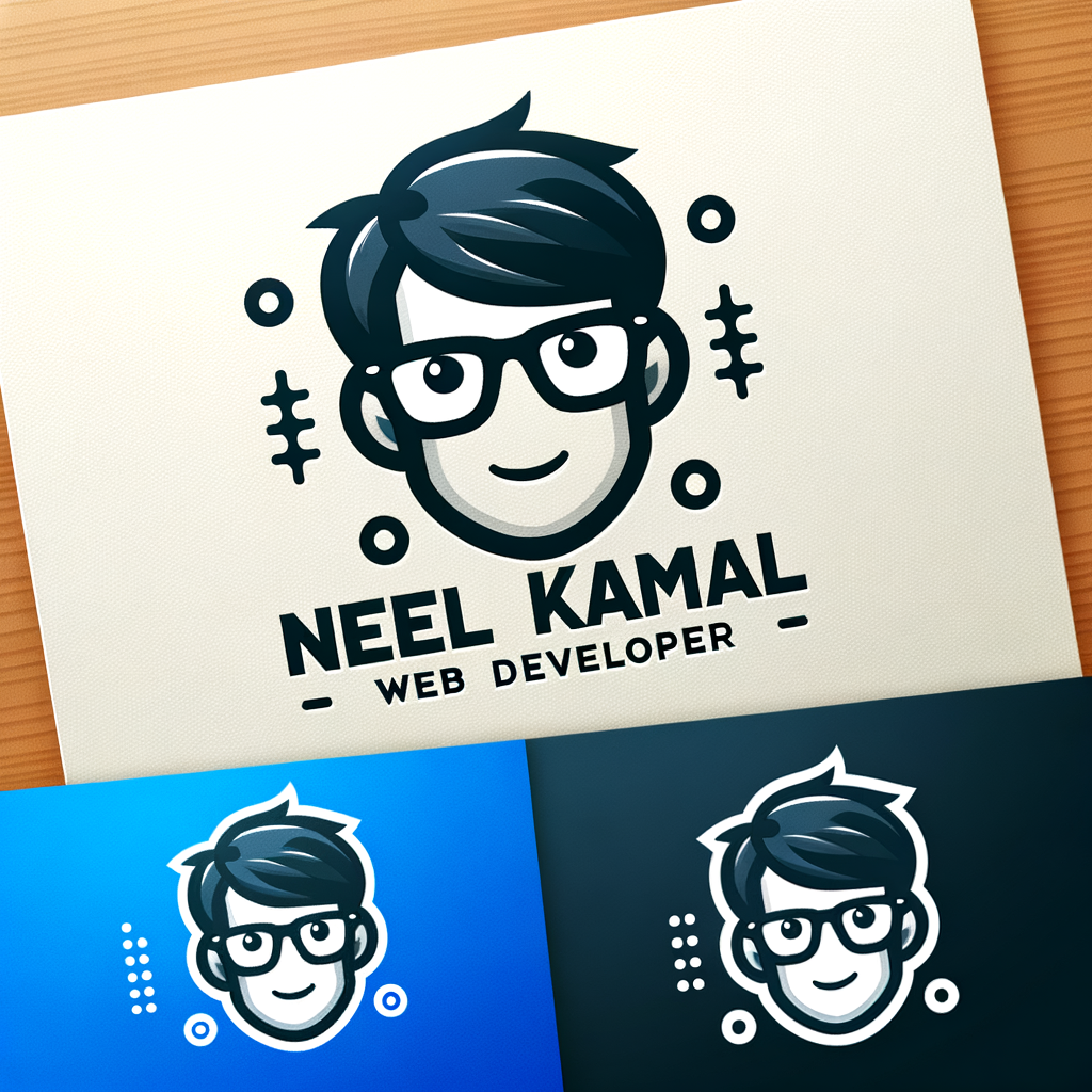 logo for a person named "NeelKamal". He is a web developer. wear specs. IN HD qulity