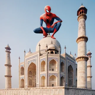 spiderman on top of tajmahal