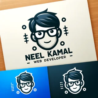 logo for a person named "NeelKamal". He is a web developer. wear specs. IN HD qulity