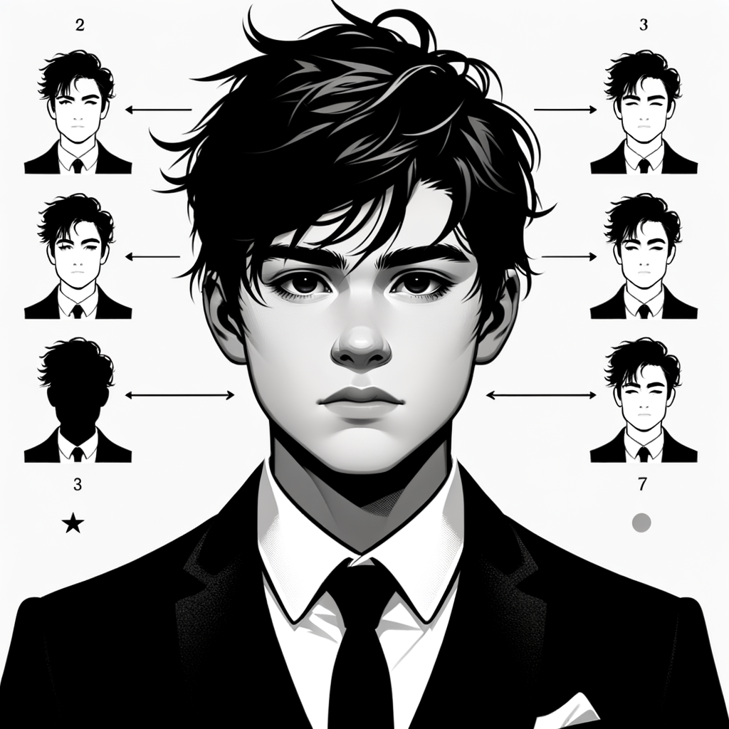 1boy, solo, male_focus, necktie, formal, black_hair, white_background, simple_background, suit, black_necktie, shirt, bags_under_eyes, collared_shirt, upper_body, black_eyes, closed_mouth, white_shirt, looking_to_the_side, monochrome, jacket, black_jacket, messy_hair