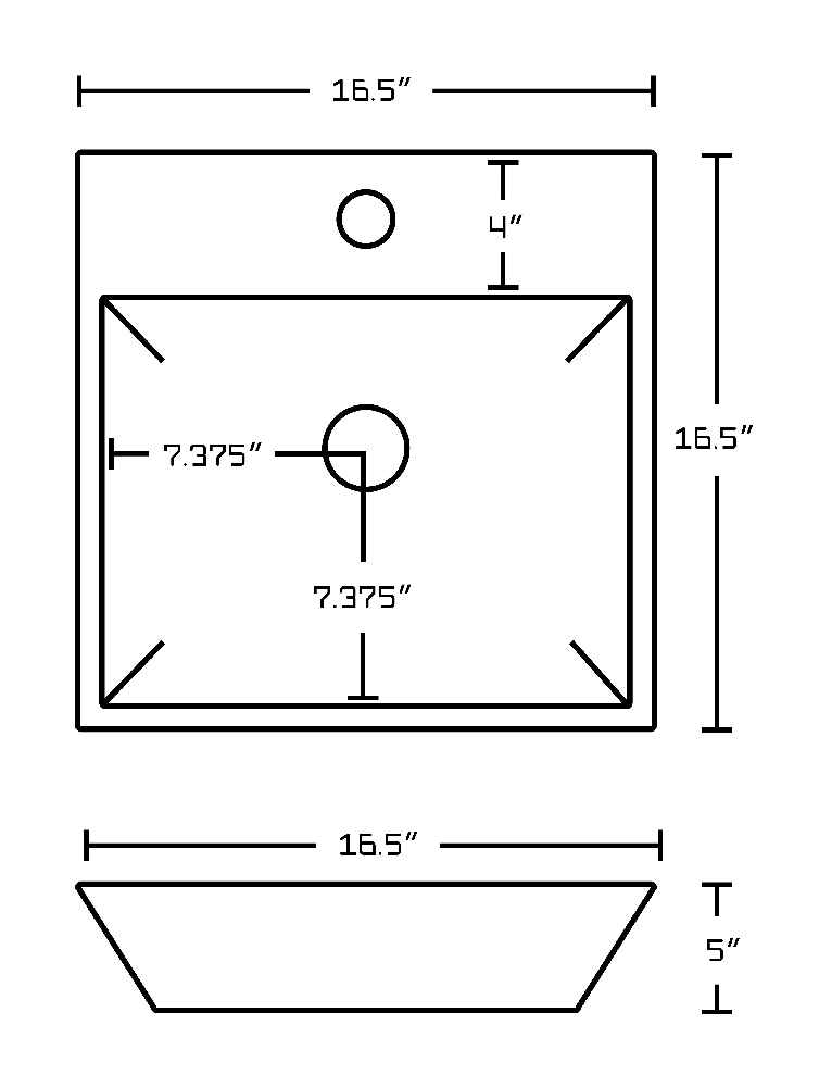 16.5-in. x 16.5-in. Square Bathroom Vessel Sink White Enamel Glaze