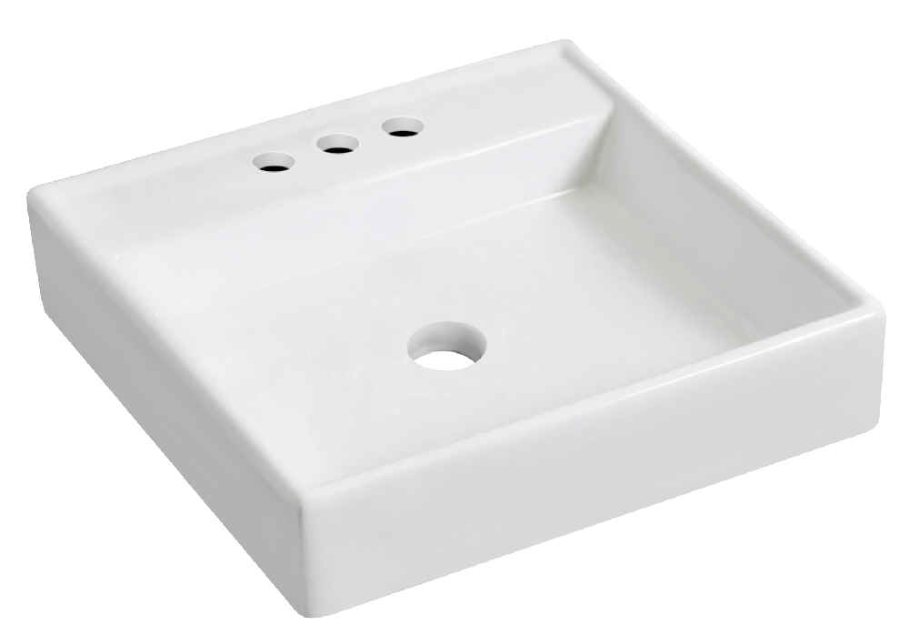 17.5-in. x 17.5-in. Square Bathroom Vessel Sink White Enamel Glaze