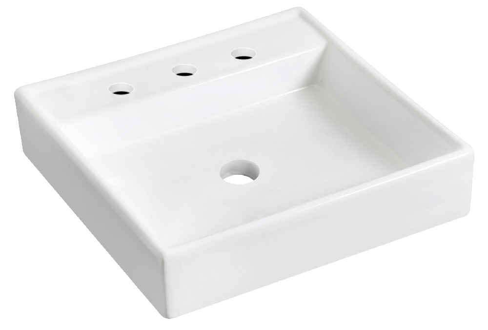 17.5-in. x 17.5-in. Square Bathroom Vessel Sink White Enamel Glaze