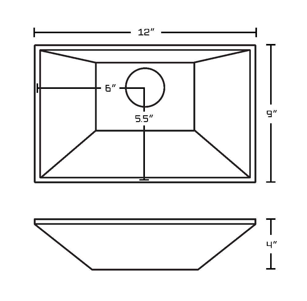 12-in. x 9-in. Rectangle Bathroom Vessel Sink White Enamel Glaze