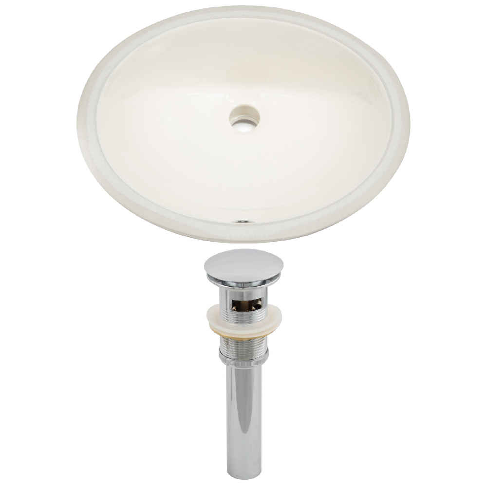 19.75-in. W Oval Bathroom Undermount Sink Set In Biscuit - Chrome Hardware - Overflow Drain Incl.