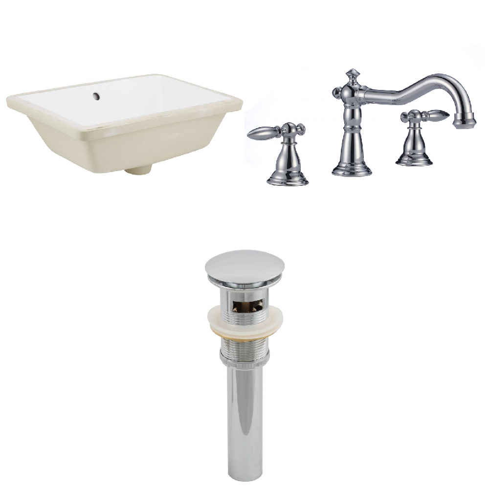 18.25-in. W CUPC Rectangle Bathroom Undermount Sink Set In White - Chrome Hardware - Overflow Drain Incl.