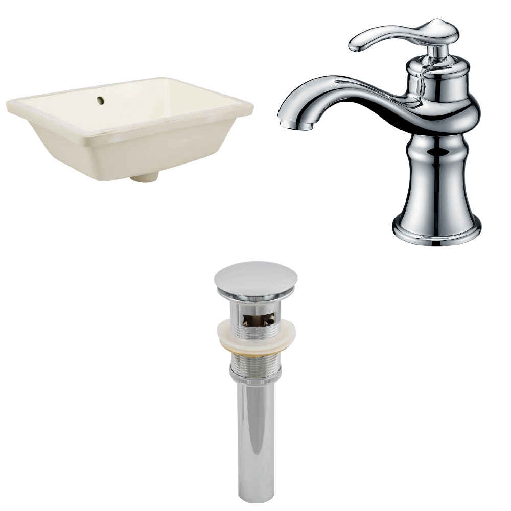 18.25-in. W CUPC Rectangle Bathroom Undermount Sink Set In Biscuit - Chrome Hardware - Overflow Drain Incl.