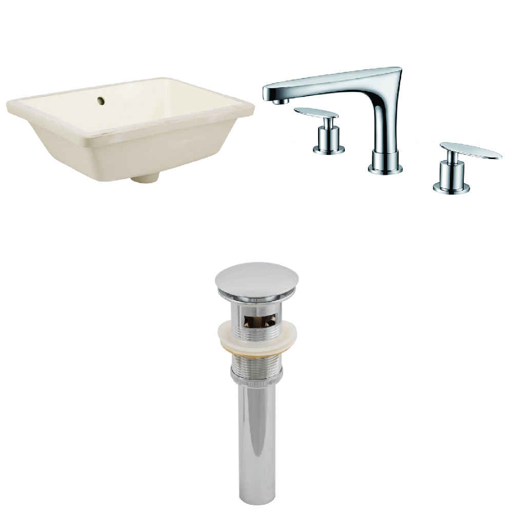 18.25-in. W CUPC Rectangle Bathroom Undermount Sink Set In Biscuit - Chrome Hardware - Overflow Drain Incl.