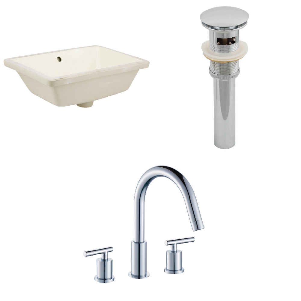 18.25-in. W CUPC Rectangle Bathroom Undermount Sink Set In Biscuit - Chrome Hardware - Overflow Drain Incl.