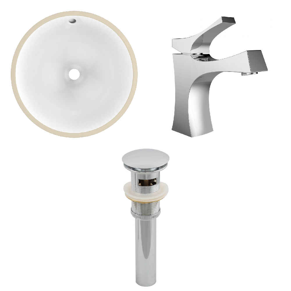 15.25-in. W CUPC Round Bathroom Undermount Sink Set In White - Chrome Hardware - Overflow Drain Incl.