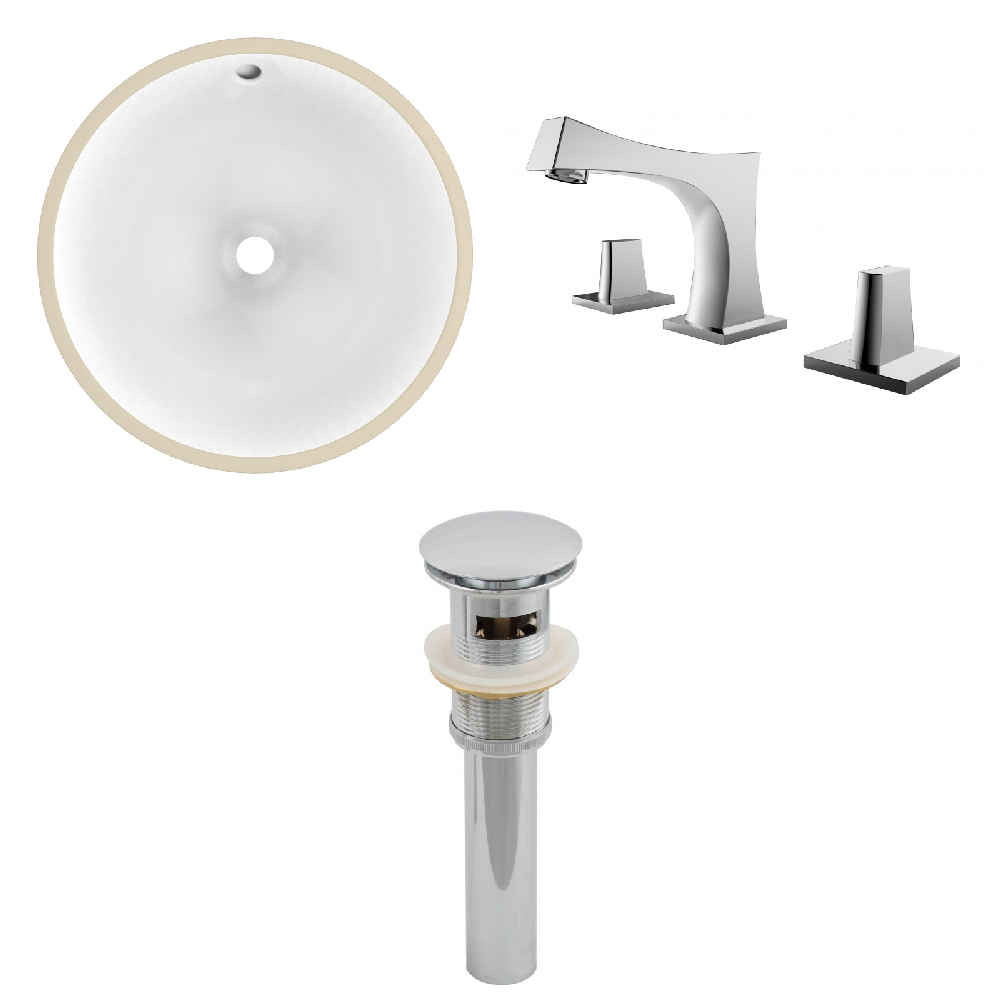 15.25-in. W CUPC Round Bathroom Undermount Sink Set In White - Chrome Hardware - Overflow Drain Incl.