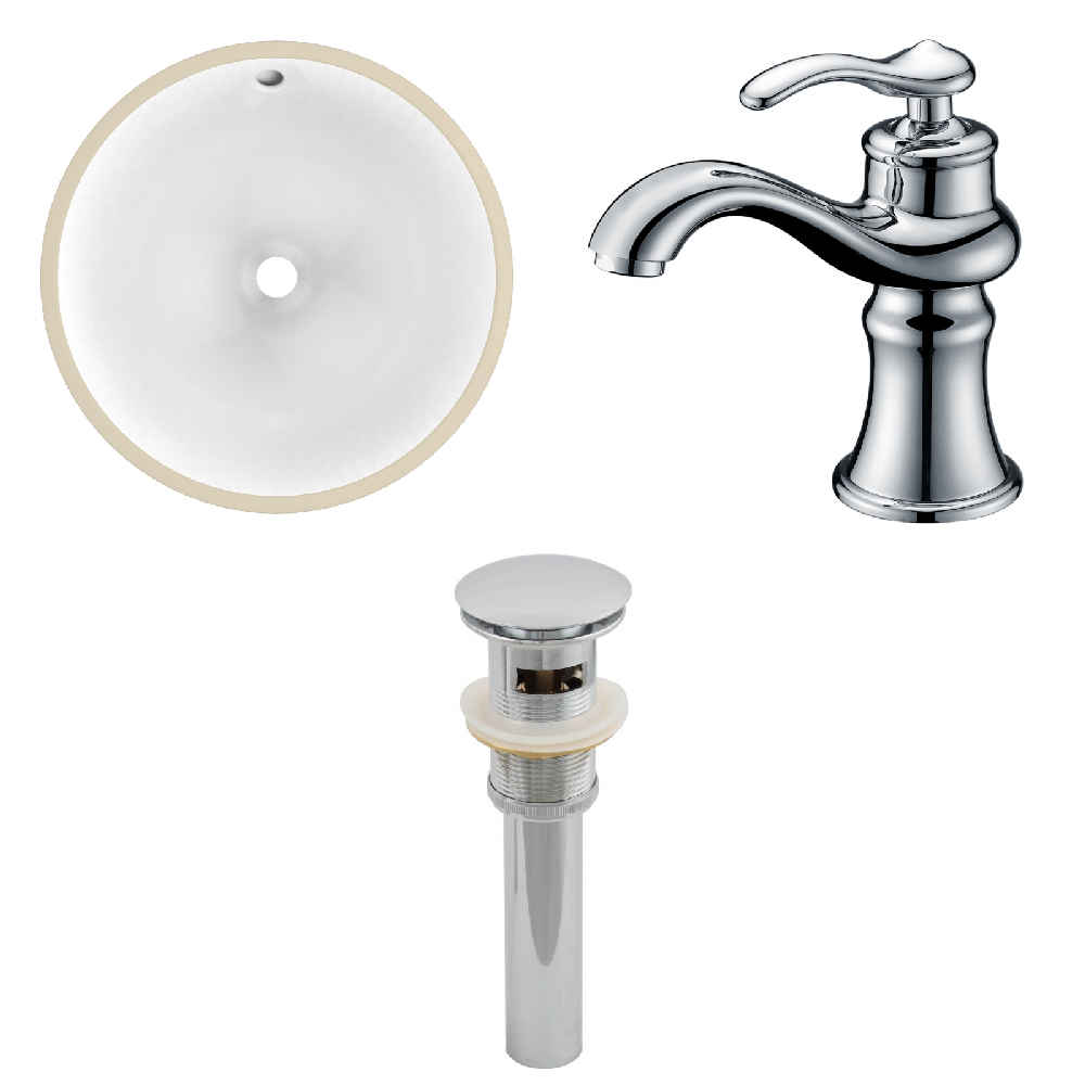 15.25-in. W CUPC Round Bathroom Undermount Sink Set In White - Chrome Hardware - Overflow Drain Incl.