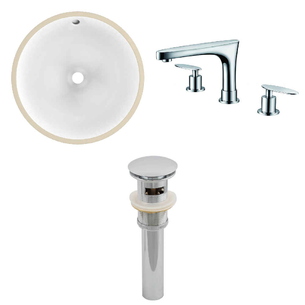 15.25-in. W CUPC Round Bathroom Undermount Sink Set In White - Chrome Hardware - Overflow Drain Incl.