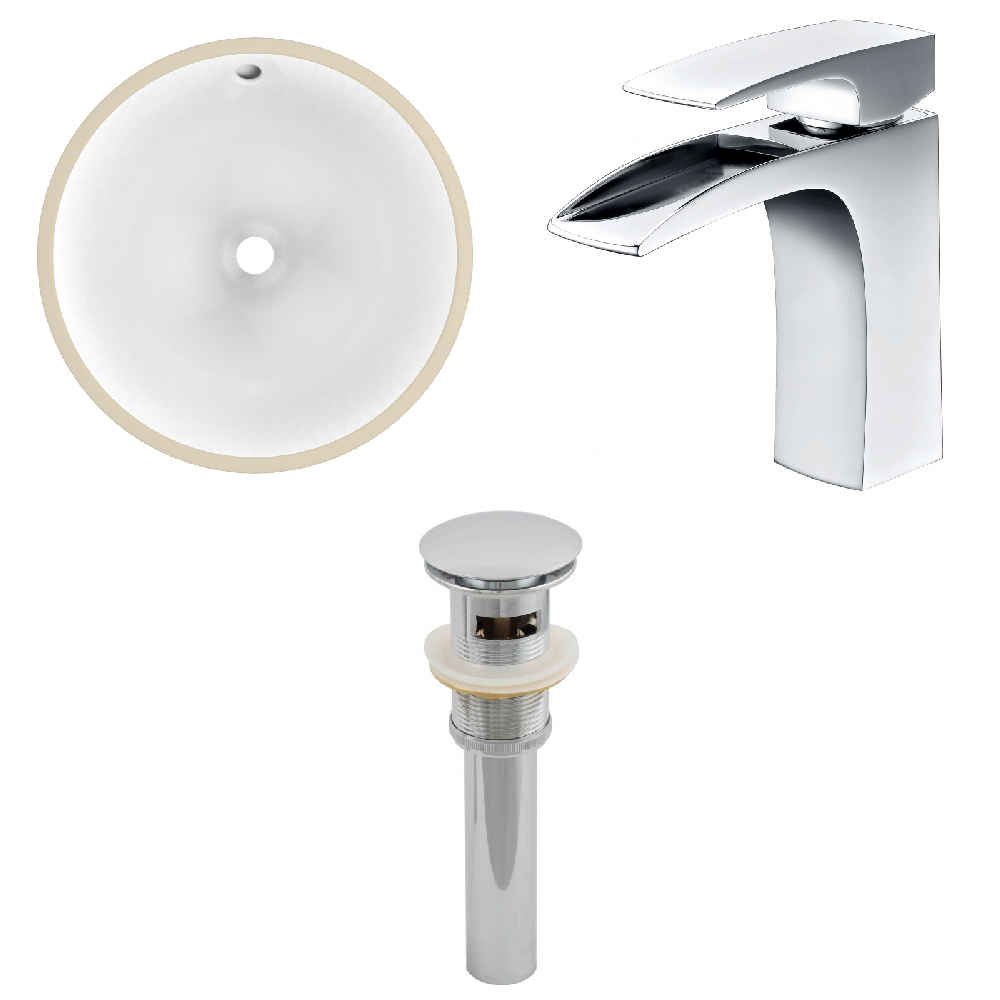 15.25-in. W CUPC Round Bathroom Undermount Sink Set In White - Chrome Hardware - Overflow Drain Incl.