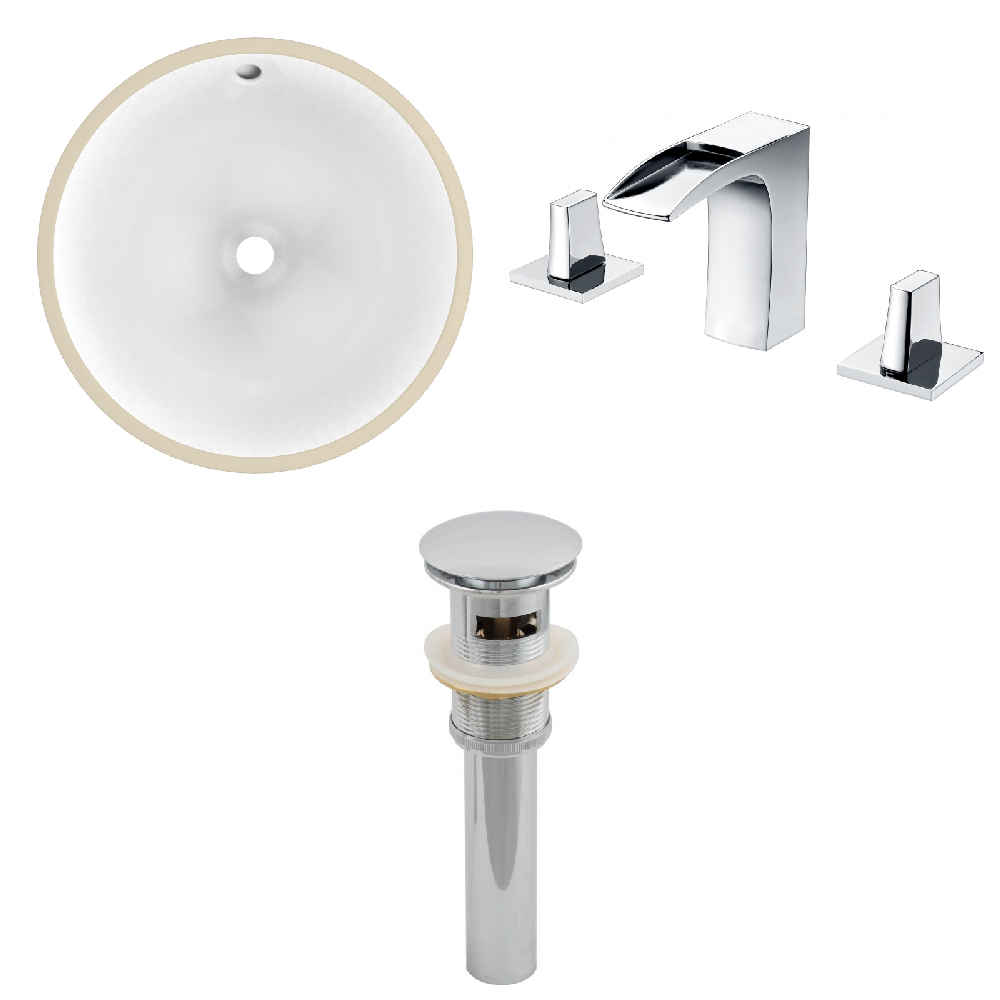 15.25-in. W CUPC Round Bathroom Undermount Sink Set In White - Chrome Hardware - Overflow Drain Incl.