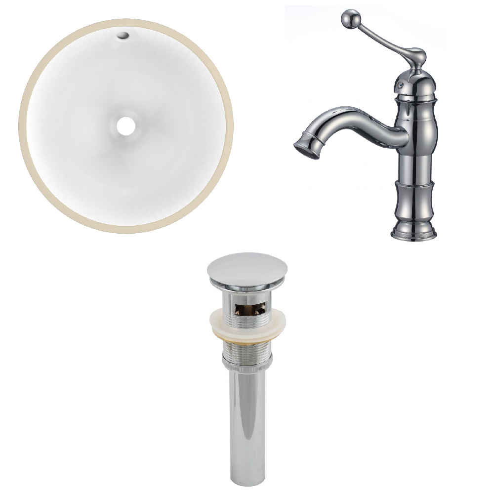 15.25-in. W CUPC Round Bathroom Undermount Sink Set In White - Chrome Hardware - Overflow Drain Incl.
