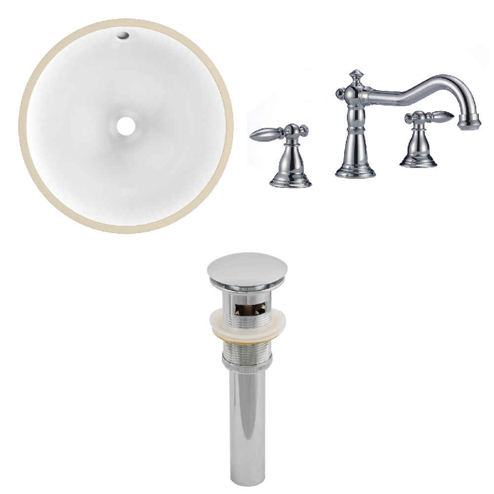 15.25-in. W CUPC Round Bathroom Undermount Sink Set In White - Chrome Hardware - Overflow Drain Incl.