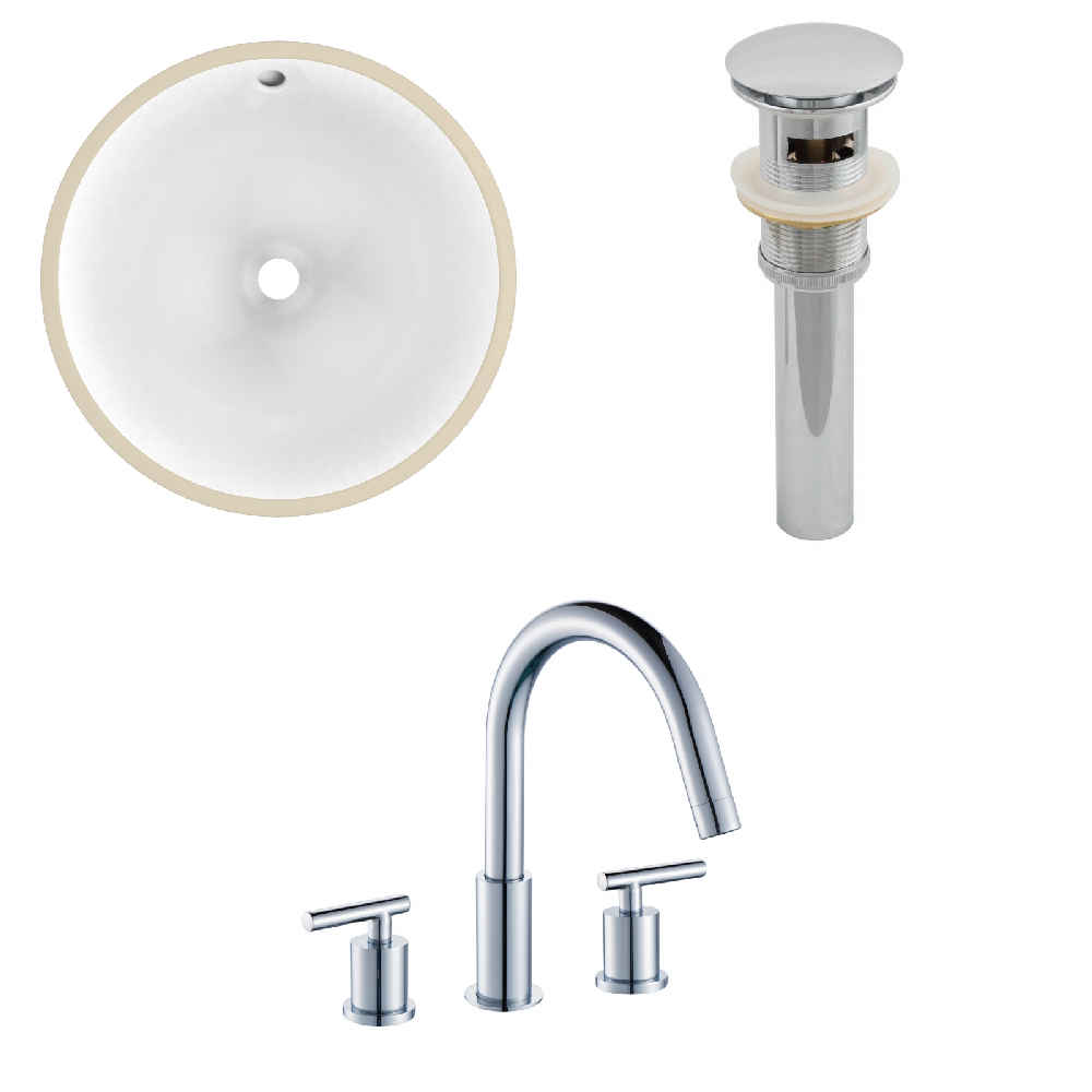 15.25-in. W CUPC Round Bathroom Undermount Sink Set In White - Chrome Hardware - Overflow Drain Incl.