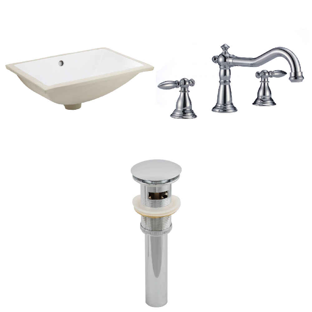 18.25-in. W CUPC Rectangle Bathroom Undermount Sink Set In White - Chrome Hardware - Overflow Drain Incl.
