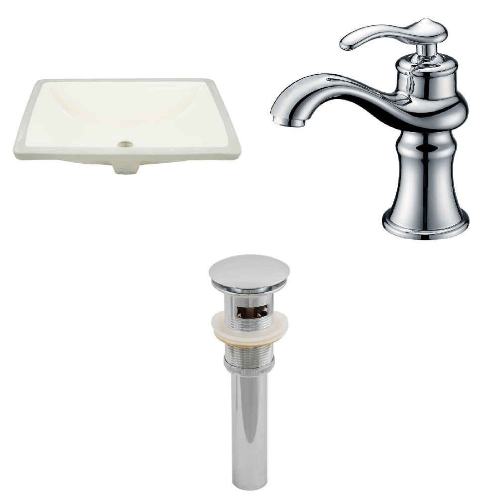 18.25-in. W CUPC Rectangle Bathroom Undermount Sink Set In Biscuit - Chrome Hardware - Overflow Drain Incl.
