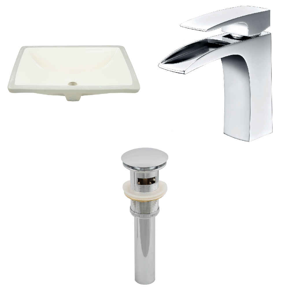 18.25-in. W CUPC Rectangle Bathroom Undermount Sink Set In Biscuit - Chrome Hardware - Overflow Drain Incl.