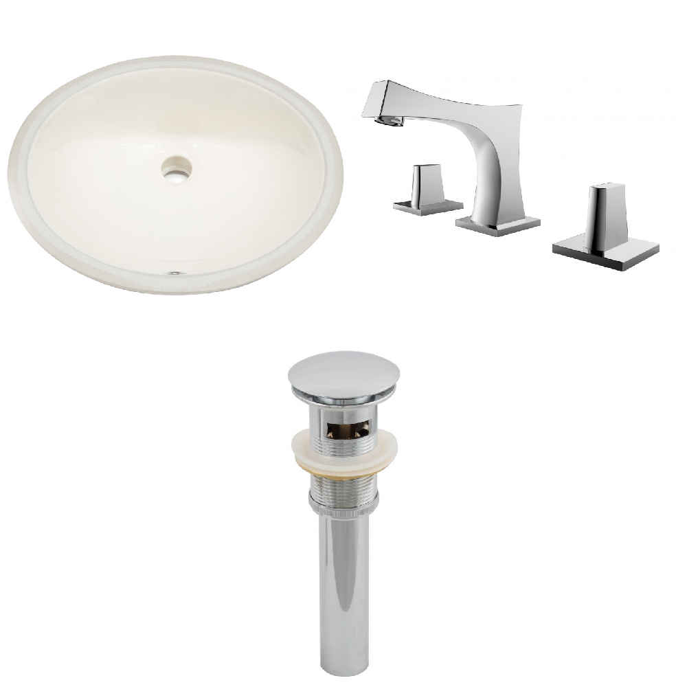 19.5-in. W CUPC Oval Bathroom Undermount Sink Set In Biscuit - Chrome Hardware - Overflow Drain Incl.