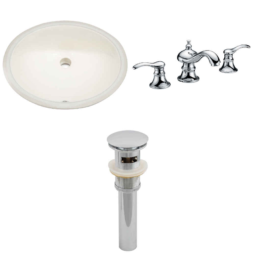 19.5-in. W CUPC Oval Bathroom Undermount Sink Set In Biscuit - Chrome Hardware - Overflow Drain Incl.