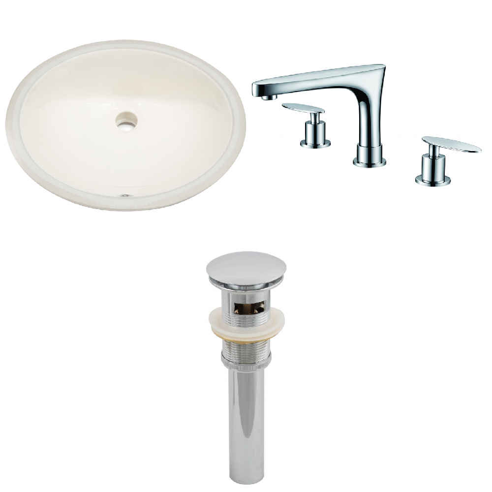 19.5-in. W CUPC Oval Bathroom Undermount Sink Set In Biscuit - Chrome Hardware - Overflow Drain Incl.
