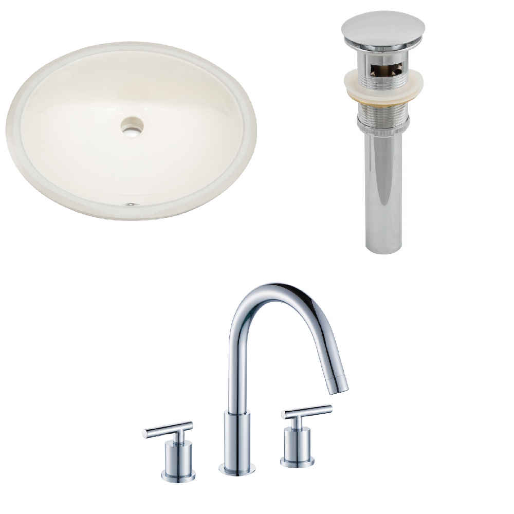 19.5-in. W CUPC Oval Bathroom Undermount Sink Set In Biscuit - Chrome Hardware - Overflow Drain Incl.