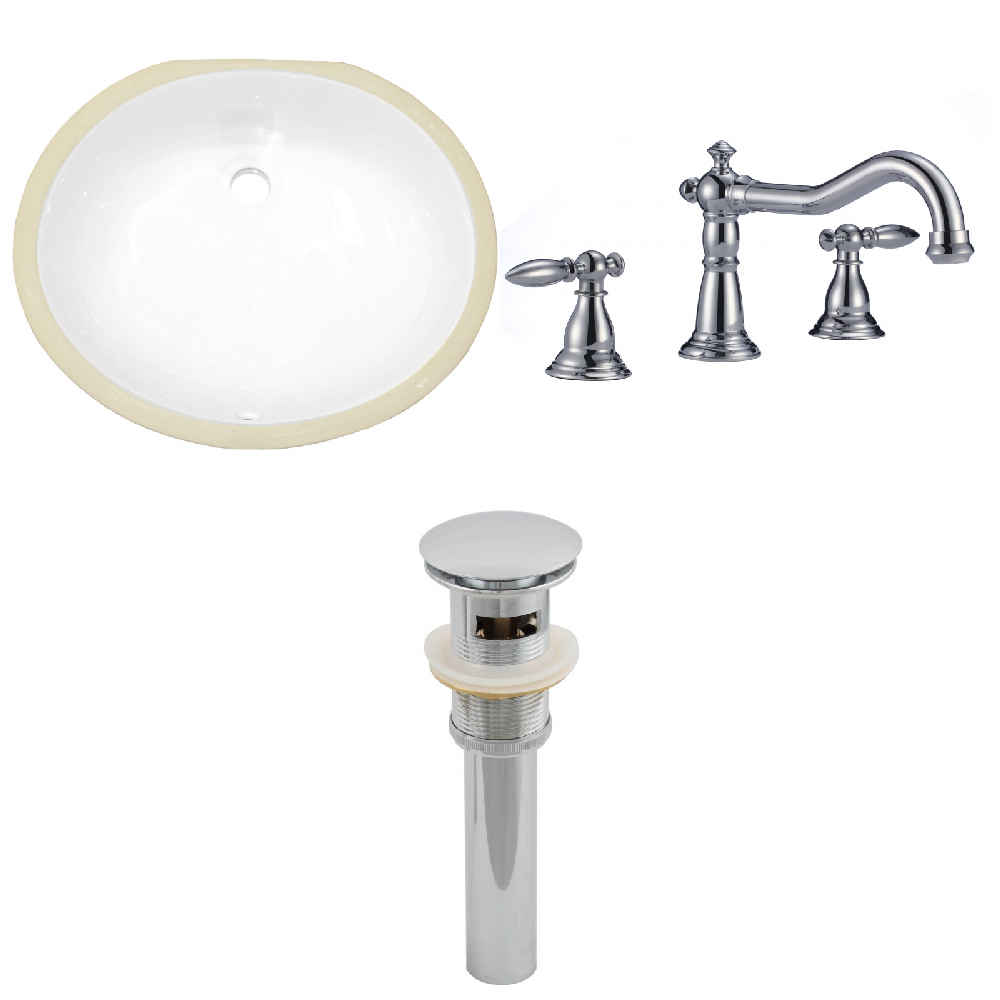 19.5-in. W CUPC Oval Bathroom Undermount Sink Set In White - Chrome Hardware - Overflow Drain Incl.