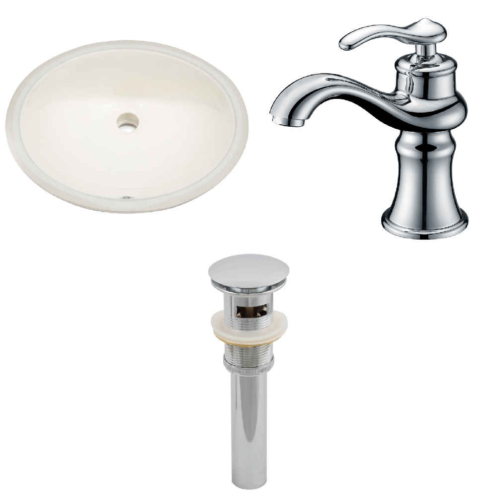 19.75-in. W CUPC Oval Bathroom Undermount Sink Set In Biscuit - Chrome Hardware - Overflow Drain Incl.