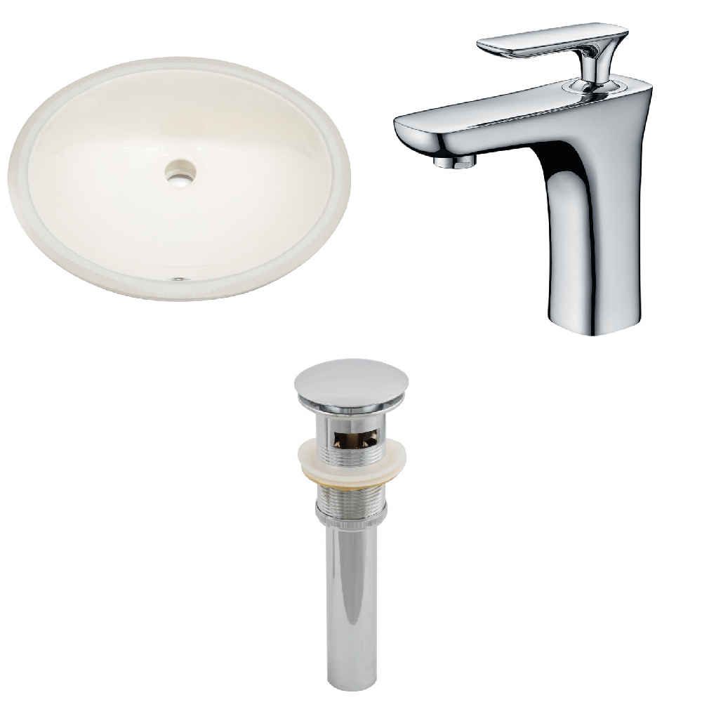 19.75-in. W CUPC Oval Bathroom Undermount Sink Set In Biscuit - Chrome Hardware - Overflow Drain Incl.